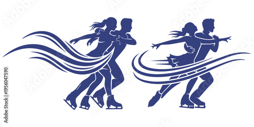 Figure Skating Couple Silhouette Dancing on Ice Vector Illustration eps 10