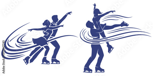 Figure Skating Couple Silhouette Dancing on Ice Vector Illustration eps 10