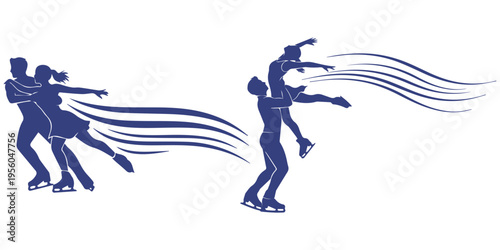 Figure Skating Couple Silhouette Dancing on Ice Vector Illustration eps 10