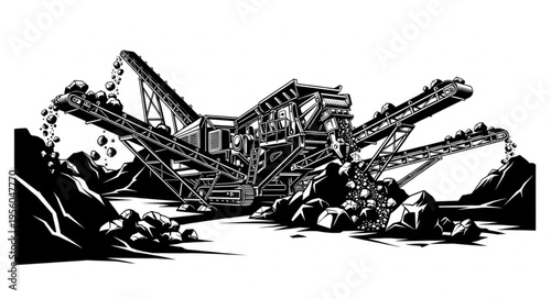 Detailed illustration of a massive mining excavator in operation.