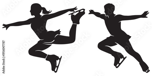 Couple Figure Skating Dance Silhouette Vector Illustration eps 10
