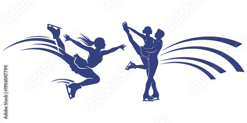 Figure Skating Couple Silhouette Dancing on Ice Vector Illustration eps 10