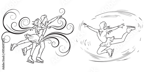 Figure Skating Duo and Solo Performer Vector Illustration eps 10