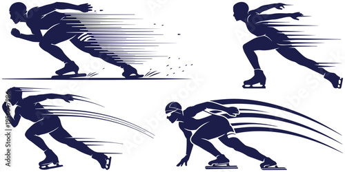Figure Skater Silhouettes Set, Dynamic Poses Vector Illustration eps 10