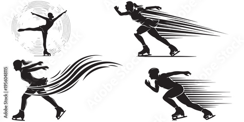 Vector illustration of a dancing couple silhouette with a girl and woman in sporty action style