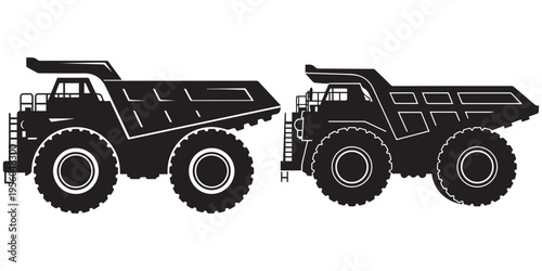 Two large dump trucks in silhouette, flat design vector illustration eps 10