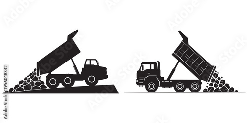 Dump Truck Icons: Loaded and Unloaded Positions Vector Illustration eps 10