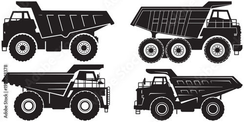 Two large dump trucks in silhouette, flat design vector illustration eps 10