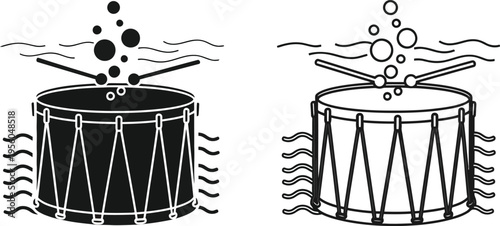 Drums with sound waves and sticks Vector