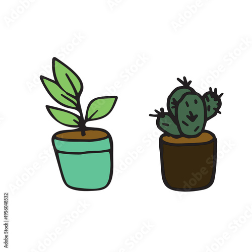 Houseplants in pots minimalist flat vector illustration set