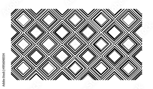 Layered Rounded Diamond Cage Seamless Pattern Black White Abstract Geometric Vector Design