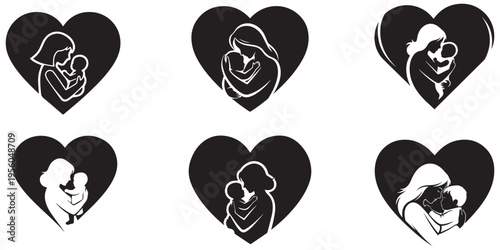 Mother and Child Heart Silhouettes Collection Vector Illustration eps 10
