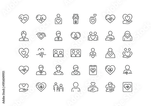 Medical and Healthcare Icons Set – Doctors, Nurses, Therapists and Health Professions Line Art Illustration