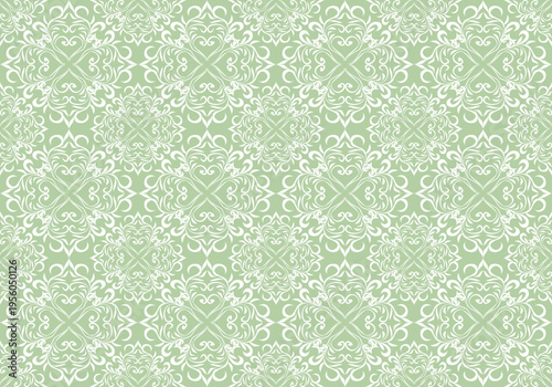 seamless green damask pattern, perfect for clothing, curtains, wallpaper, wrapping, cover, and decorative background.