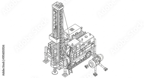 Detailed technical drawing of an industrial drilling rig structure.