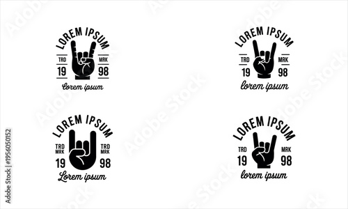 Rock and Roll Hand Gesture Logo Set with Year and Text vector illustration