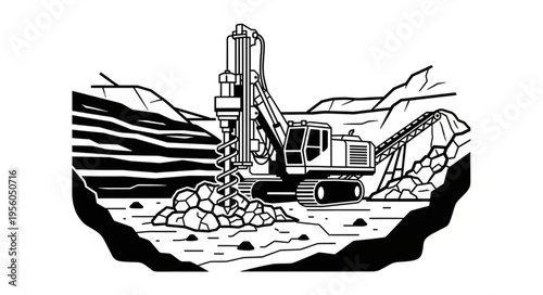 Drilling Rig at Work in a Quarry Illustration.