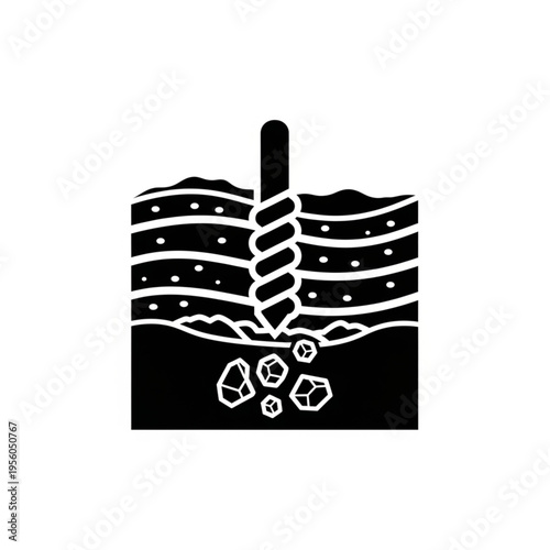 Drilling through layers of earth with a drill bit.