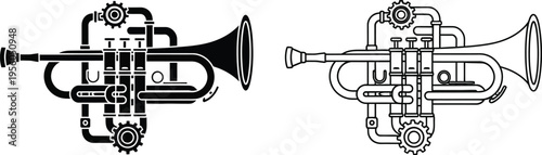 Mechanical trumpet designs Vector
