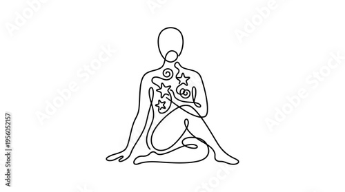 Person with Stars Inside Instead of Pain Continuous Single Line Minimalist Inner Light Line Art Illustration