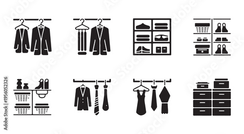 Wardrobe line icon set collection, clothes and accessories outline simple vector glyph style pictograms