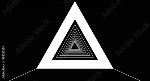 Endless Triangular Tunnel - A Geometric Optical Illusion in Black and White.