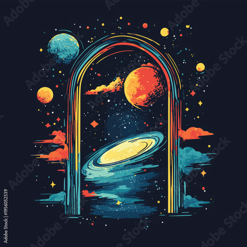 Keyhole silhouette with space cosmos inside