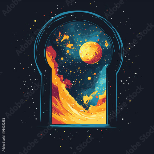 Keyhole silhouette with space cosmos inside