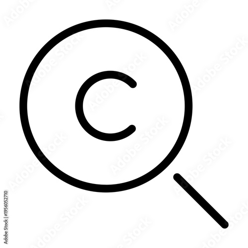 Magnifying glass with copyright symbol representing copyright search, legal verification, and intellectual property checks.