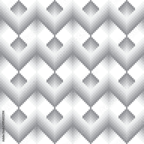 Gray And White Geometric Knitwear Pattern Pixelated Chevron Design