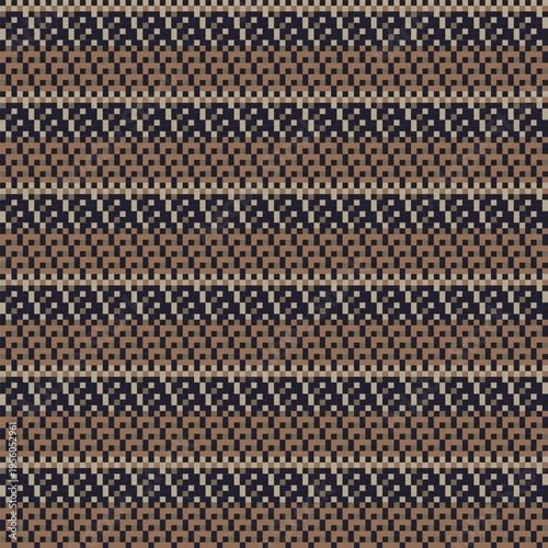 Brown And Black Pixelated Knitwear Pattern Geometric Textile Design Fashionable Fabric Print Pixel Art Repeating Ornament Decorative Surface Homeware Design Weaving Texture