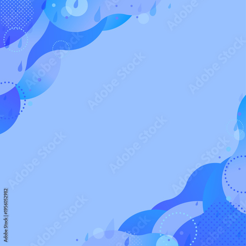 雨と波紋の抽象的な青色背景