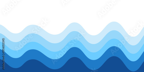 Layered blue ocean waves background with smooth curves and gradient tones creating an abstract sea and water flow vector design. Abstract soft flowing lines for marine, summer beach minimalist concept