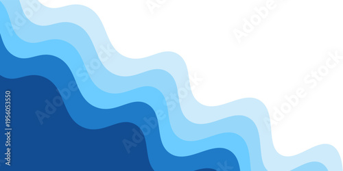 Layered blue ocean waves background with smooth curves and gradient tones creating an abstract sea and water flow vector design. Abstract soft flowing lines for marine, summer beach minimalist concept