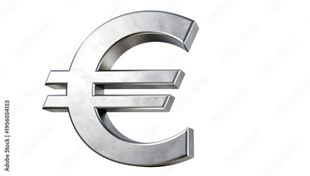 Obraz premium European Currency Symbol: A close-up view of the metallic Euro currency symbol, a powerful emblem of Europe's financial system and economic stability.