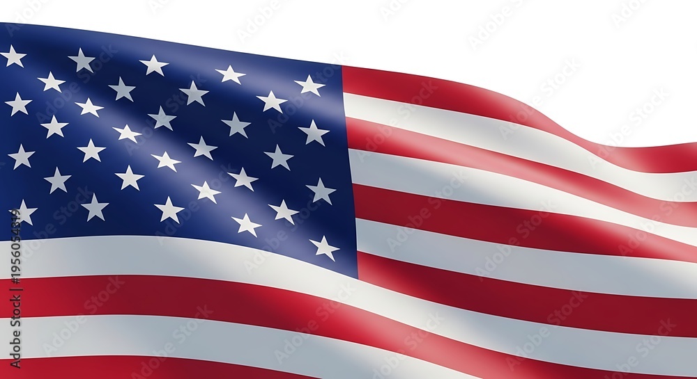 Fototapeta premium American flag waving isolated on white background with red white and blue colors