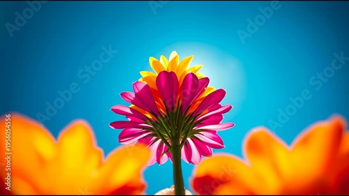Vibrant colorful flower against blue sky background nature concept