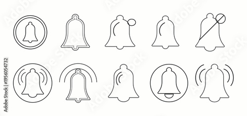  Set of notification bell icon.  Bell icons for alerts and communication graphics vector.  