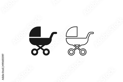 Modern baby carriage and pram symbols for newborn transportation