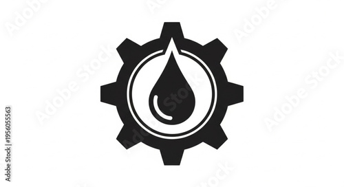 Gear with Oil Drop - Industrial Lubrication and Mechanical Engineering Symbol.
