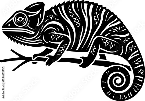 chameleon tribal style scaly texture black line art for web and graphic
