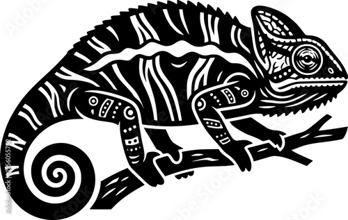 chameleon tribal style scaly texture black line art for web and graphic
