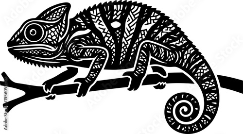 chameleon tribal style scaly texture black line art for web and graphic
