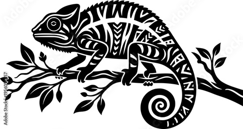 chameleon tribal style scaly texture black line art for web and graphic
