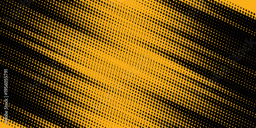 Black halftone pattern. Retro comic gradient background. Bright orange pixel dotted texture overlay. Cartoon pop art faded gradient pattern.vector background
