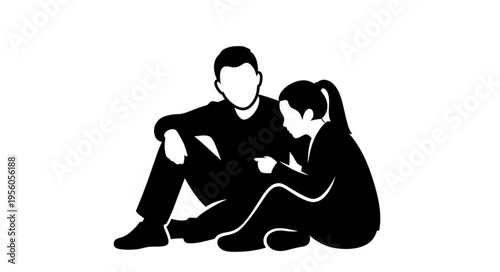 Silhouette of a Father and Daughter Sitting Together.