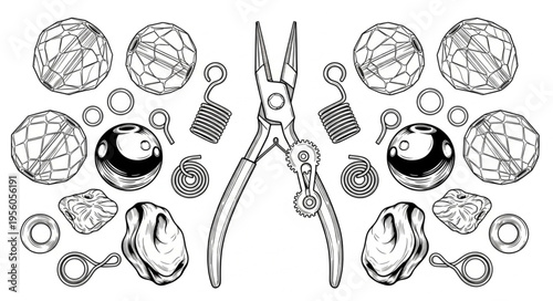 Jewelry Making Tools and Components - Pliers and Assorted Beads.