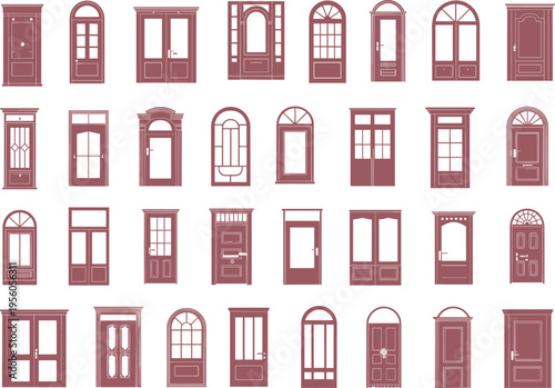 Collection of various styles of red doors with different and shapes wooden different shapes