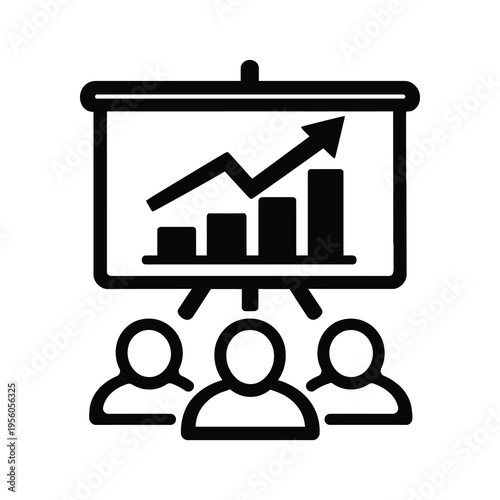 Business presentation icon. growth chart on projector screen with audience
