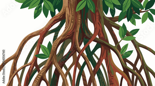 Mangrove Roots Intricate Arching Prop Roots Network Vector Illustration